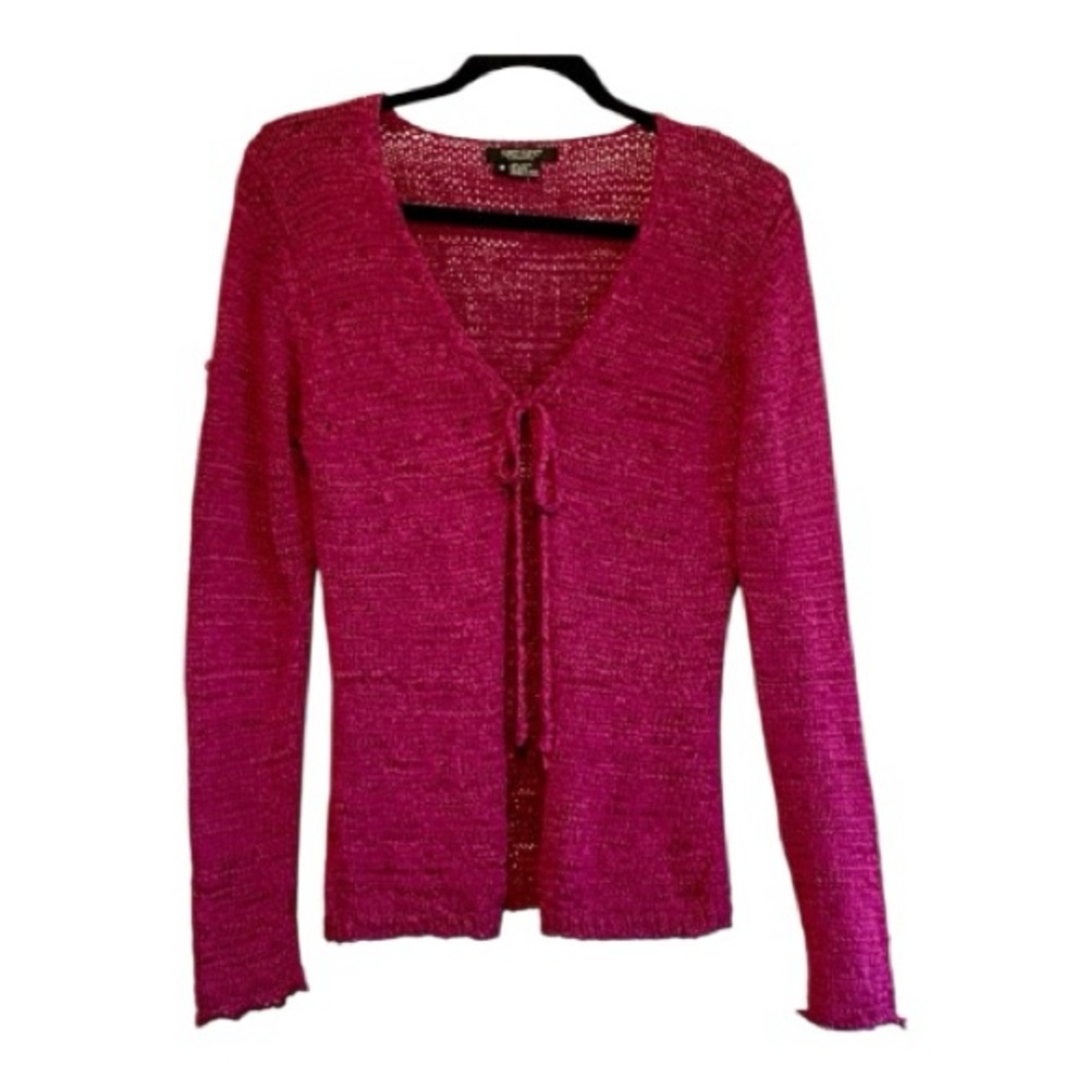 Whimsical tie-front crochet cardigan magenta fuchsia by KAREN KANE boho chic - Picture 5 of 11